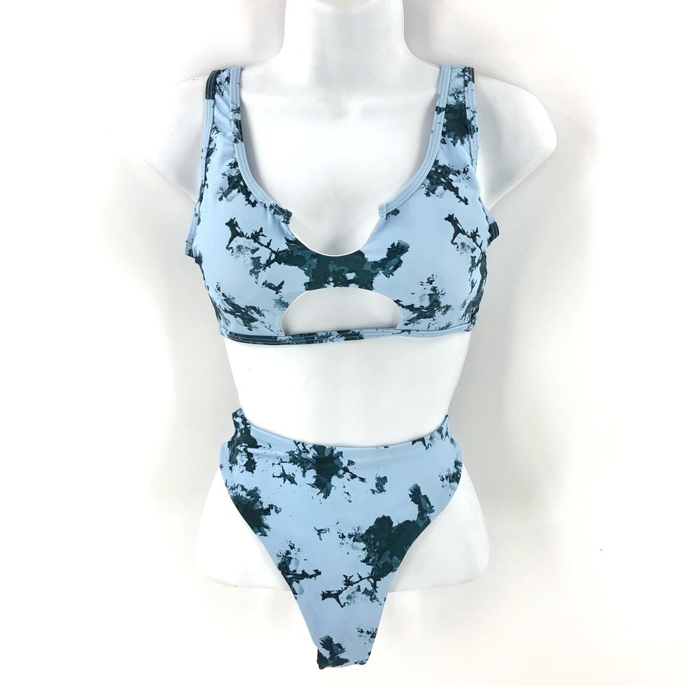 High Waist Blue Marble Cutout Bikini Swimsuit Shein Size Small